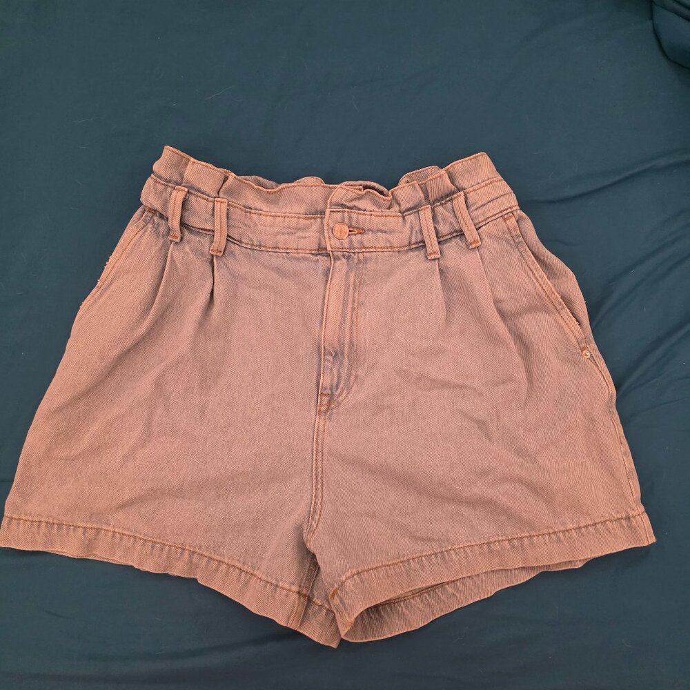 Zara Light Wash Paperbag Denim Shorts